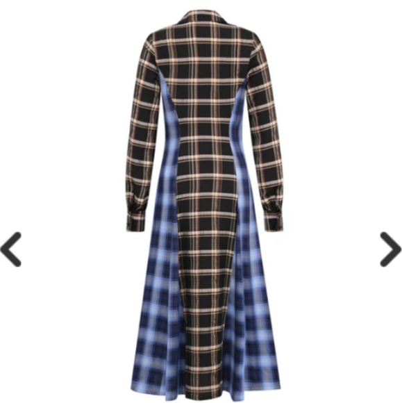 Autumn Adeigbo Carson dress black blue brown white plaid women's size 10 - Picture 3 of 9